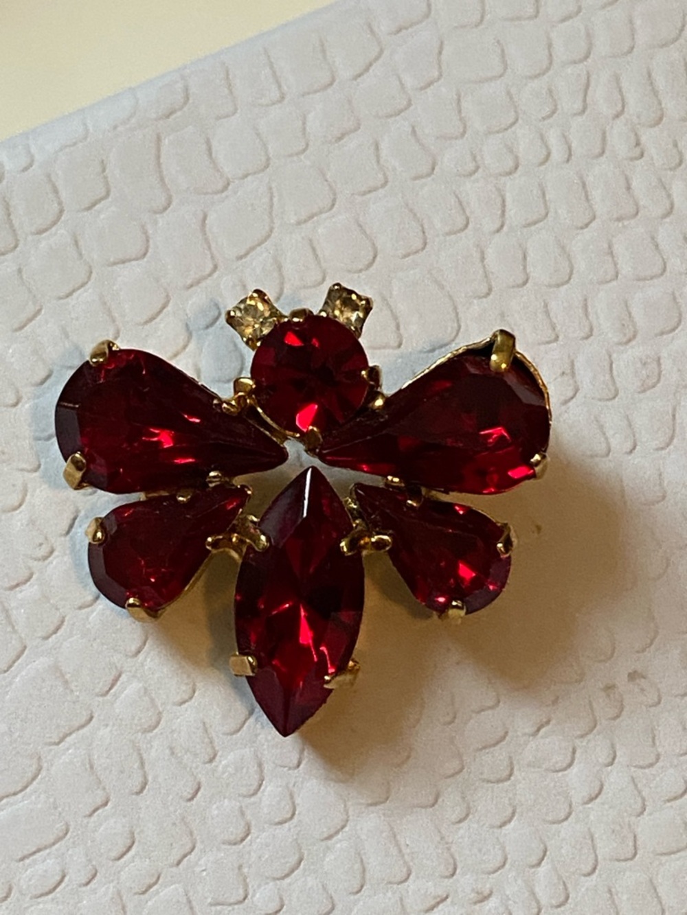 Vintage Red Crystal Bee Brooch